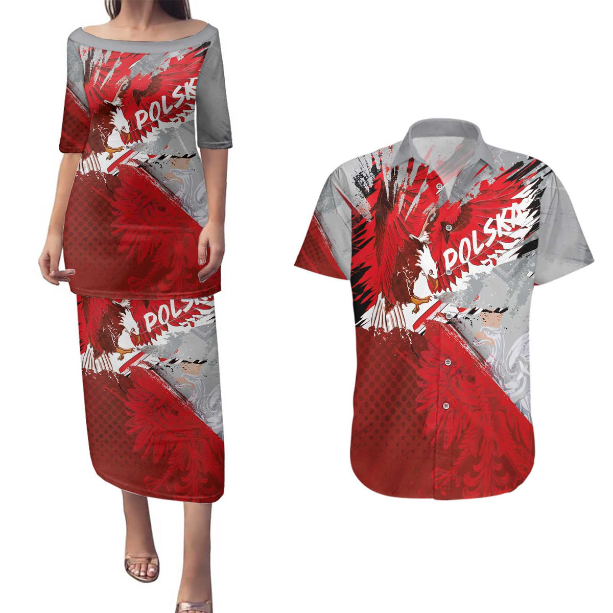 Polska Eagle Couples Matching Puletasi and Hawaiian Shirt Poland Sporty Grunge Style - Wonder Print Shop