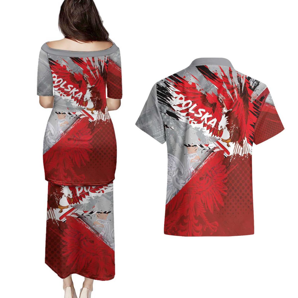 Polska Eagle Couples Matching Puletasi and Hawaiian Shirt Poland Sporty Grunge Style - Wonder Print Shop