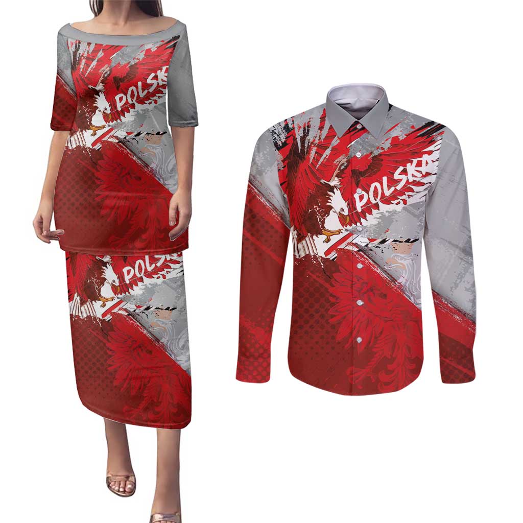 Polska Eagle Couples Matching Puletasi and Long Sleeve Button Shirt Poland Sporty Grunge Style - Wonder Print Shop