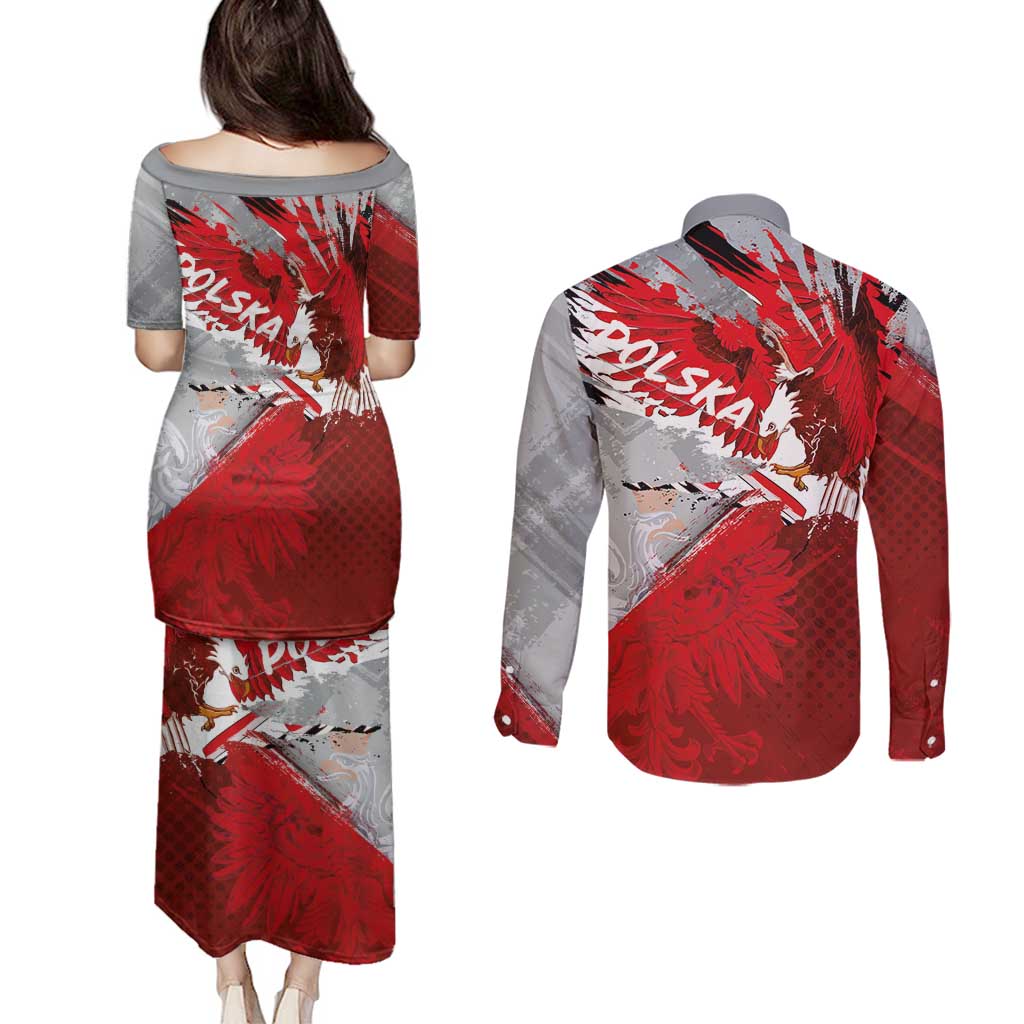 Polska Eagle Couples Matching Puletasi and Long Sleeve Button Shirt Poland Sporty Grunge Style - Wonder Print Shop