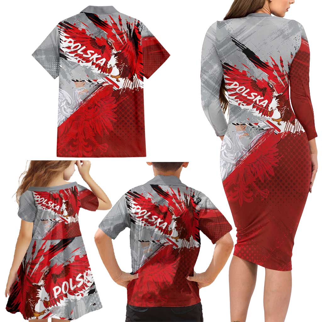 Polska Eagle Family Matching Long Sleeve Bodycon Dress and Hawaiian Shirt Poland Sporty Grunge Style - Wonder Print Shop