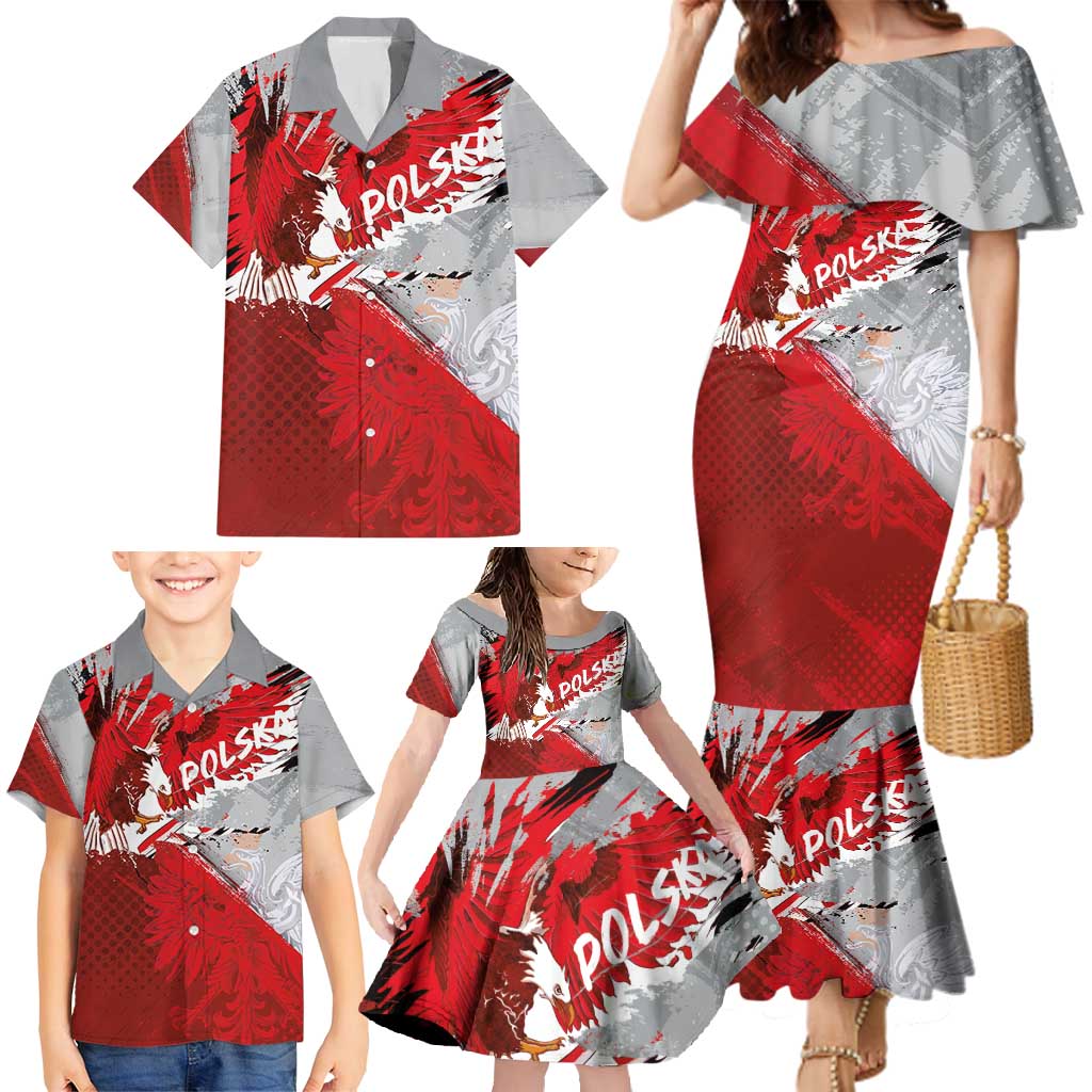 Polska Eagle Family Matching Mermaid Dress and Hawaiian Shirt Poland Sporty Grunge Style - Wonder Print Shop