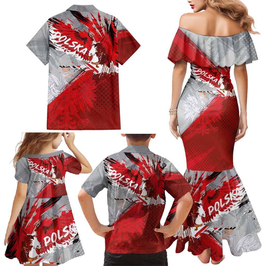 Polska Eagle Family Matching Mermaid Dress and Hawaiian Shirt Poland Sporty Grunge Style - Wonder Print Shop