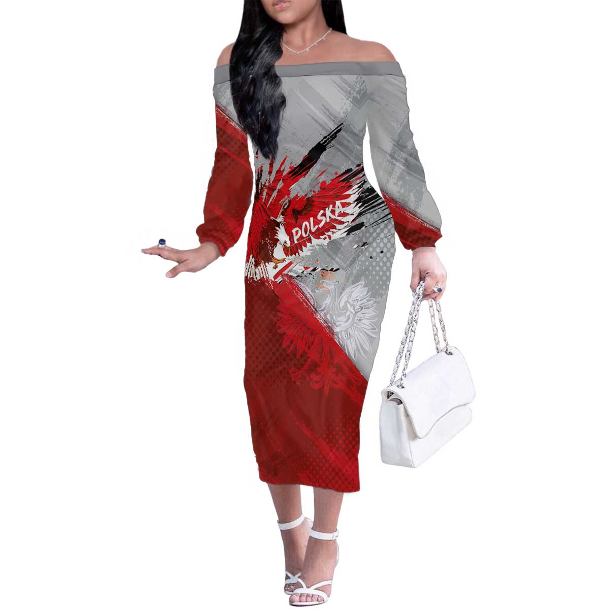 Polska Eagle Family Matching Off The Shoulder Long Sleeve Dress and Hawaiian Shirt Poland Sporty Grunge Style - Wonder Print Shop