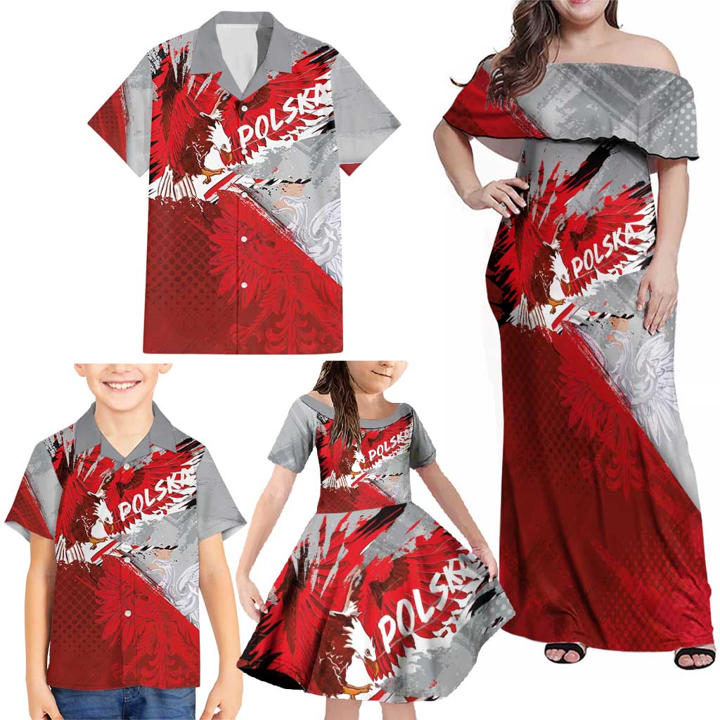 Polska Eagle Family Matching Off Shoulder Maxi Dress and Hawaiian Shirt Poland Sporty Grunge Style - Wonder Print Shop