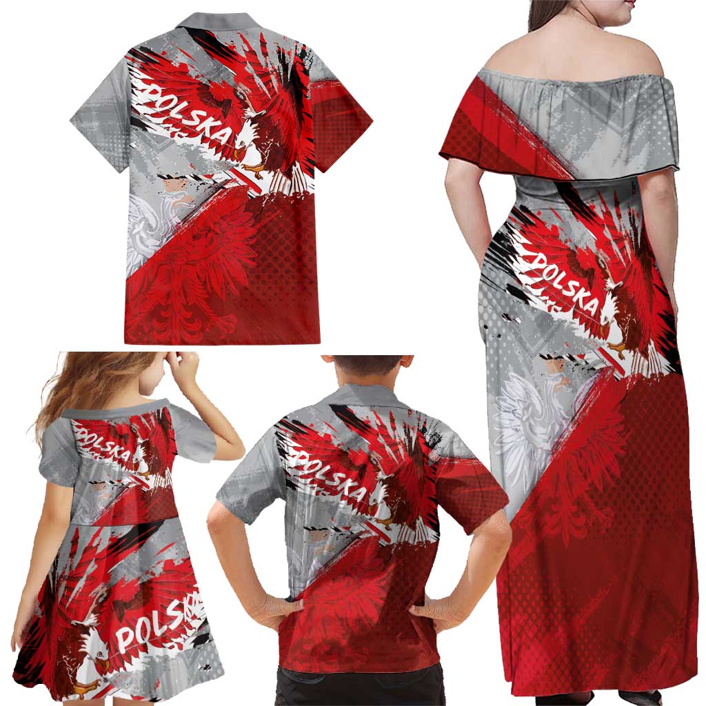 Polska Eagle Family Matching Off Shoulder Maxi Dress and Hawaiian Shirt Poland Sporty Grunge Style - Wonder Print Shop