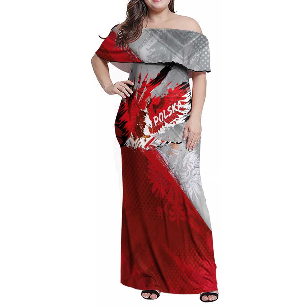 Polska Eagle Family Matching Off Shoulder Maxi Dress and Hawaiian Shirt Poland Sporty Grunge Style - Wonder Print Shop