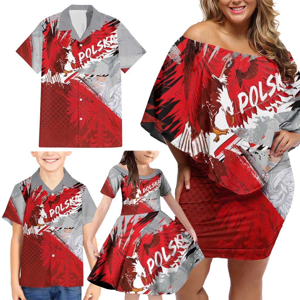 Polska Eagle Family Matching Off Shoulder Short Dress and Hawaiian Shirt Poland Sporty Grunge Style - Wonder Print Shop