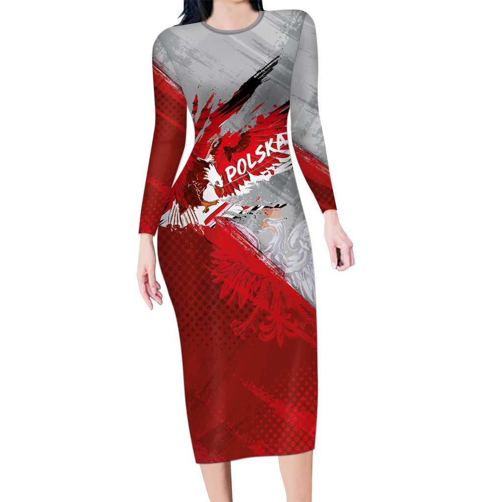 Polska Eagle Long Sleeve Bodycon Dress Poland Sporty Grunge Style - Wonder Print Shop
