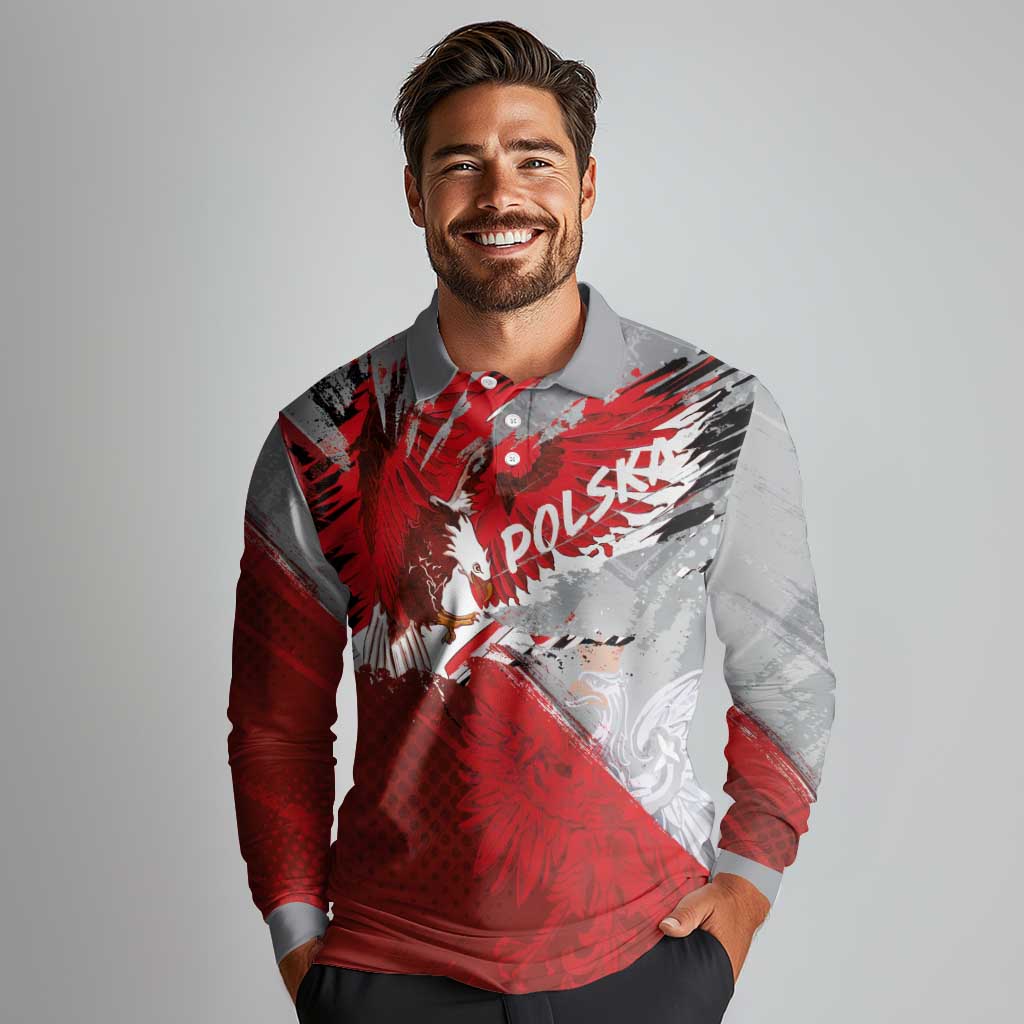 Polska Eagle Long Sleeve Polo Shirt Poland Sporty Grunge Style - Wonder Print Shop