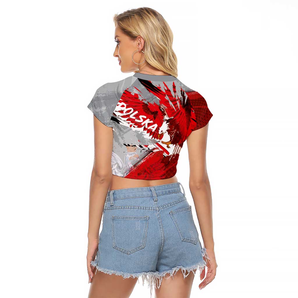 Polska Eagle Raglan Cropped T Shirt Poland Sporty Grunge Style - Wonder Print Shop