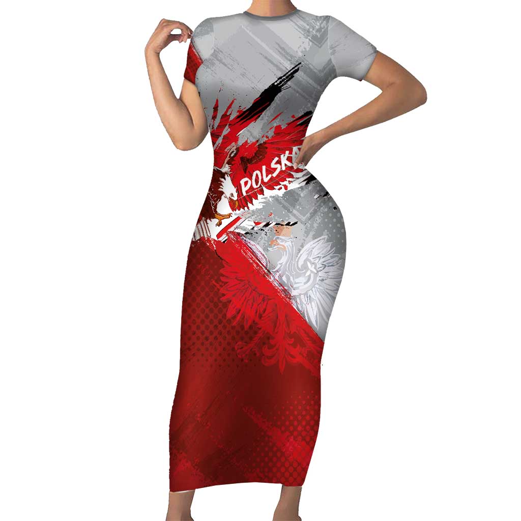 Polska Eagle Short Sleeve Bodycon Dress Poland Sporty Grunge Style - Wonder Print Shop