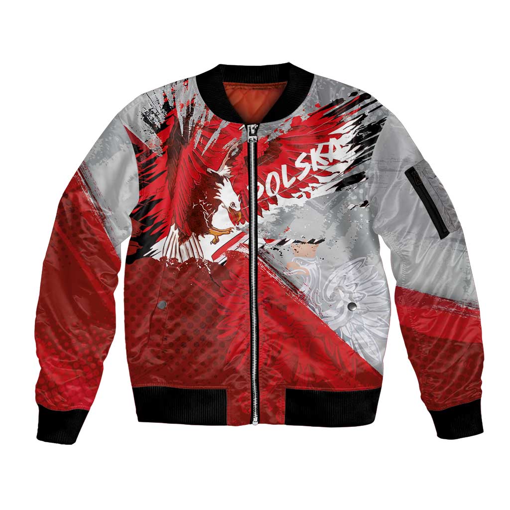 Polska Eagle Sleeve Zip Bomber Jacket Poland Sporty Grunge Style - Wonder Print Shop