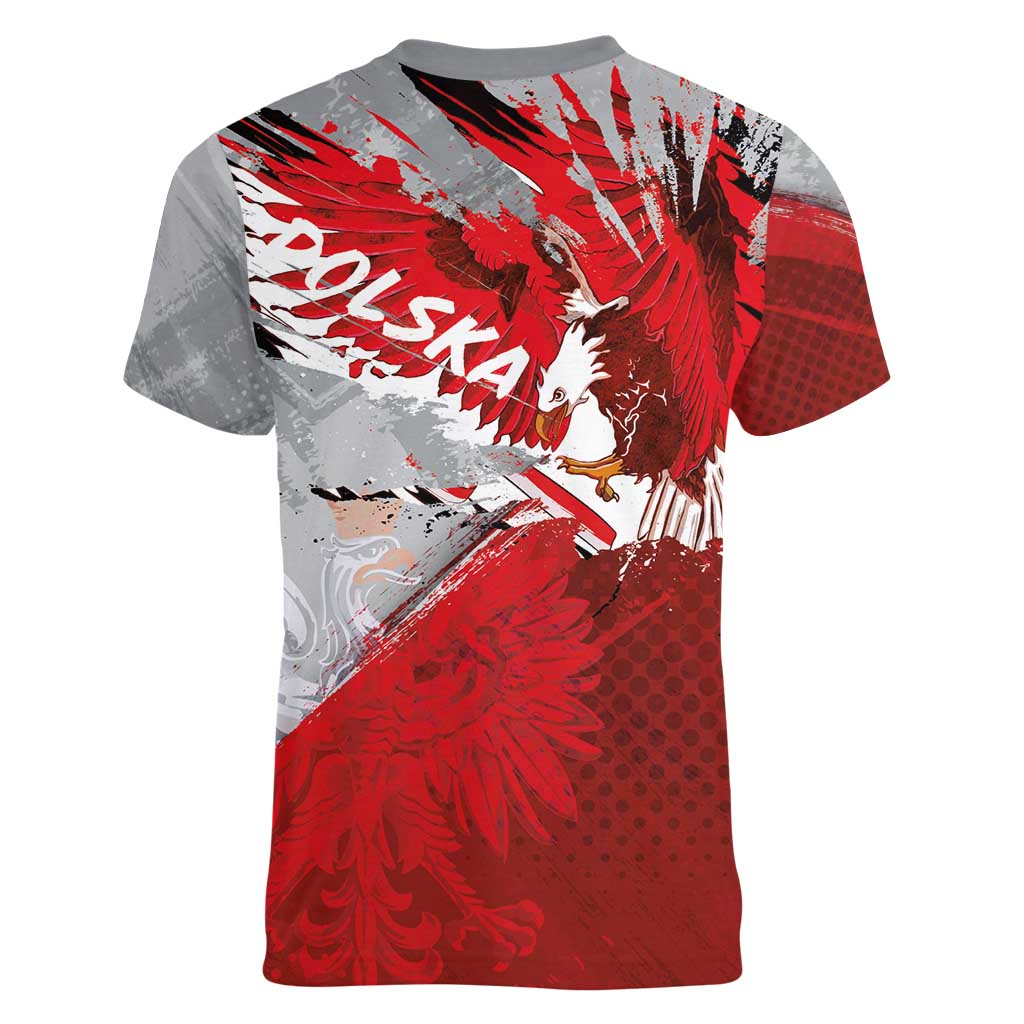 Polska Eagle Women V-Neck T-Shirt Poland Sporty Grunge Style - Wonder Print Shop