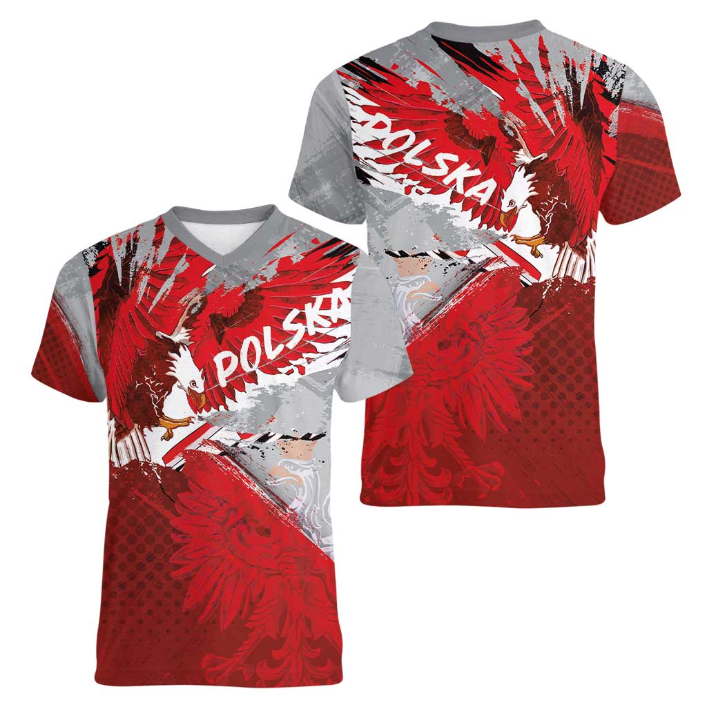 Polska Eagle Women V-Neck T-Shirt Poland Sporty Grunge Style - Wonder Print Shop