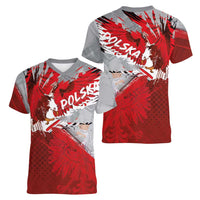 Polska Eagle Women V-Neck T-Shirt Poland Sporty Grunge Style - Wonder Print Shop