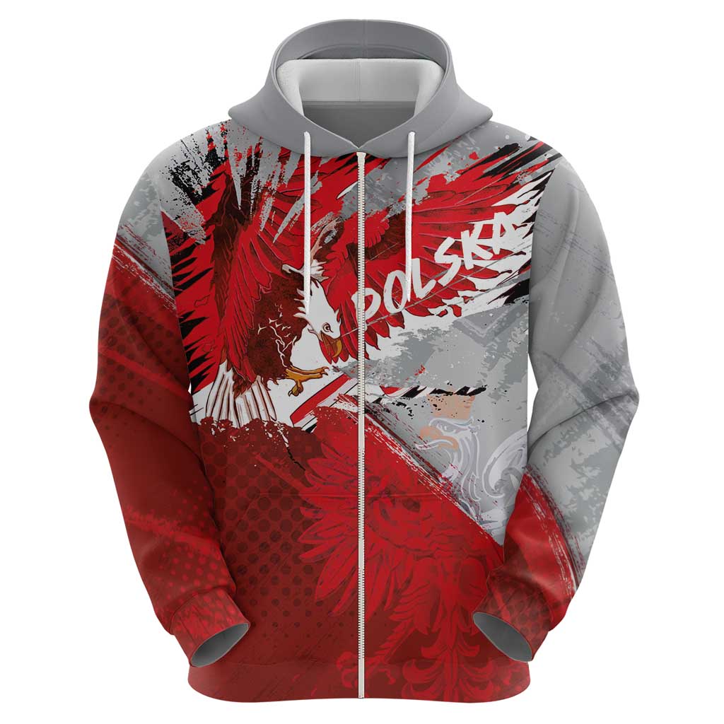 Polska Eagle Zip Hoodie Poland Sporty Grunge Style - Wonder Print Shop