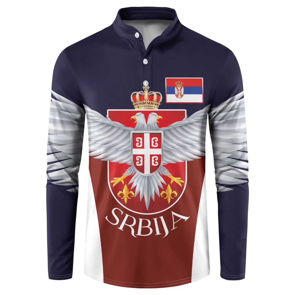 Serbia Button Sweatshirt Double Headed Eage Emblem Sporty - Wonder Print Shop