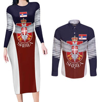 Serbia Couples Matching Long Sleeve Bodycon Dress and Long Sleeve Button Shirt Double Headed Eage Emblem Sporty - Wonder Print Shop