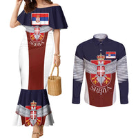 Serbia Couples Matching Mermaid Dress and Long Sleeve Button Shirt Double Headed Eage Emblem Sporty - Wonder Print Shop