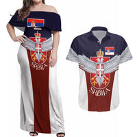 Serbia Couples Matching Off Shoulder Maxi Dress and Hawaiian Shirt Double Headed Eage Emblem Sporty - Wonder Print Shop