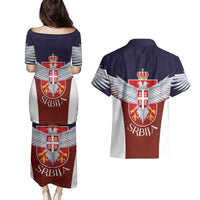 Serbia Couples Matching Puletasi and Hawaiian Shirt Double Headed Eage Emblem Sporty - Wonder Print Shop
