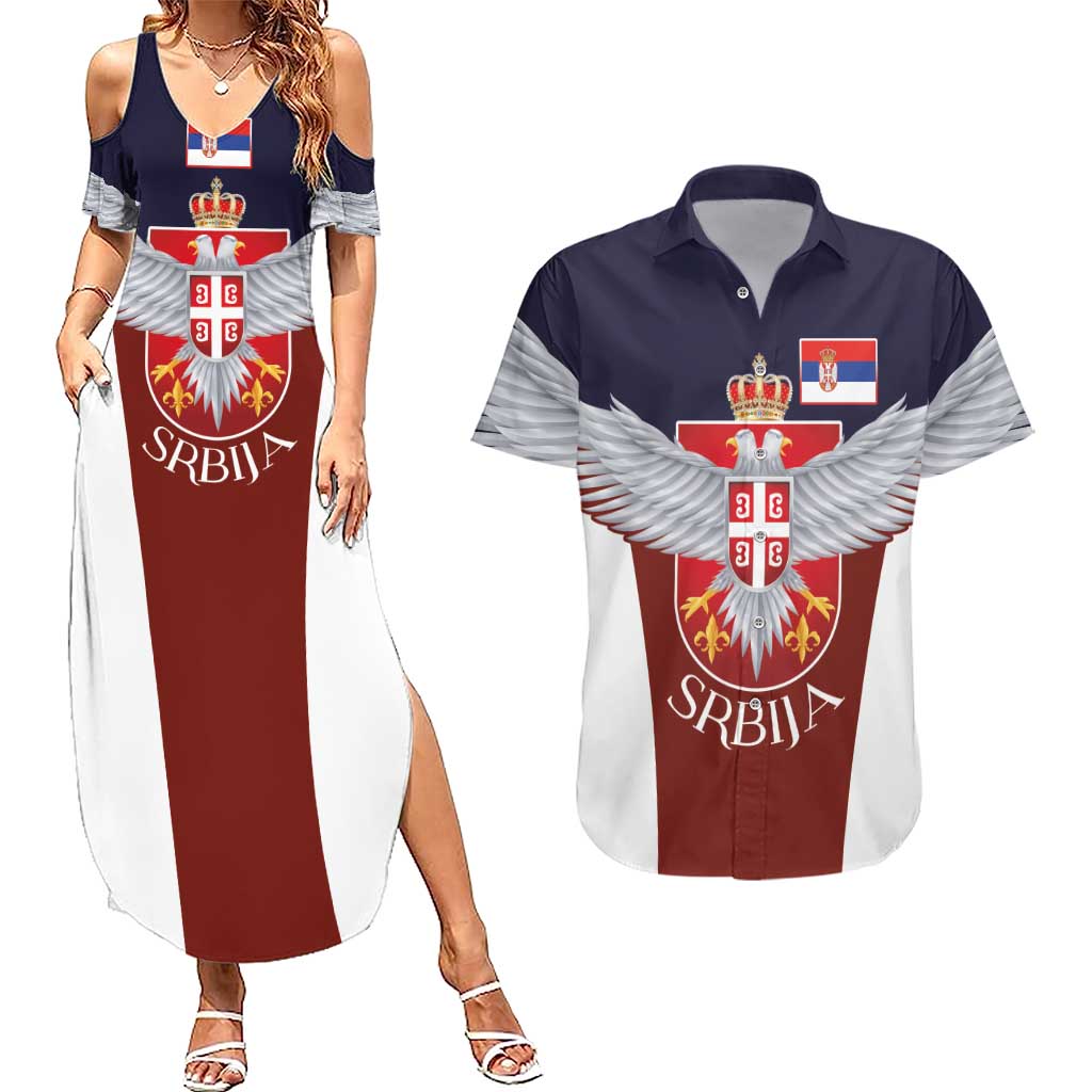 Serbia Couples Matching Summer Maxi Dress and Hawaiian Shirt Double Headed Eage Emblem Sporty - Wonder Print Shop