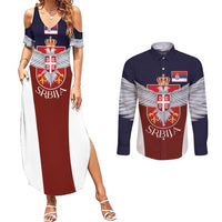 Serbia Couples Matching Summer Maxi Dress and Long Sleeve Button Shirt Double Headed Eage Emblem Sporty - Wonder Print Shop