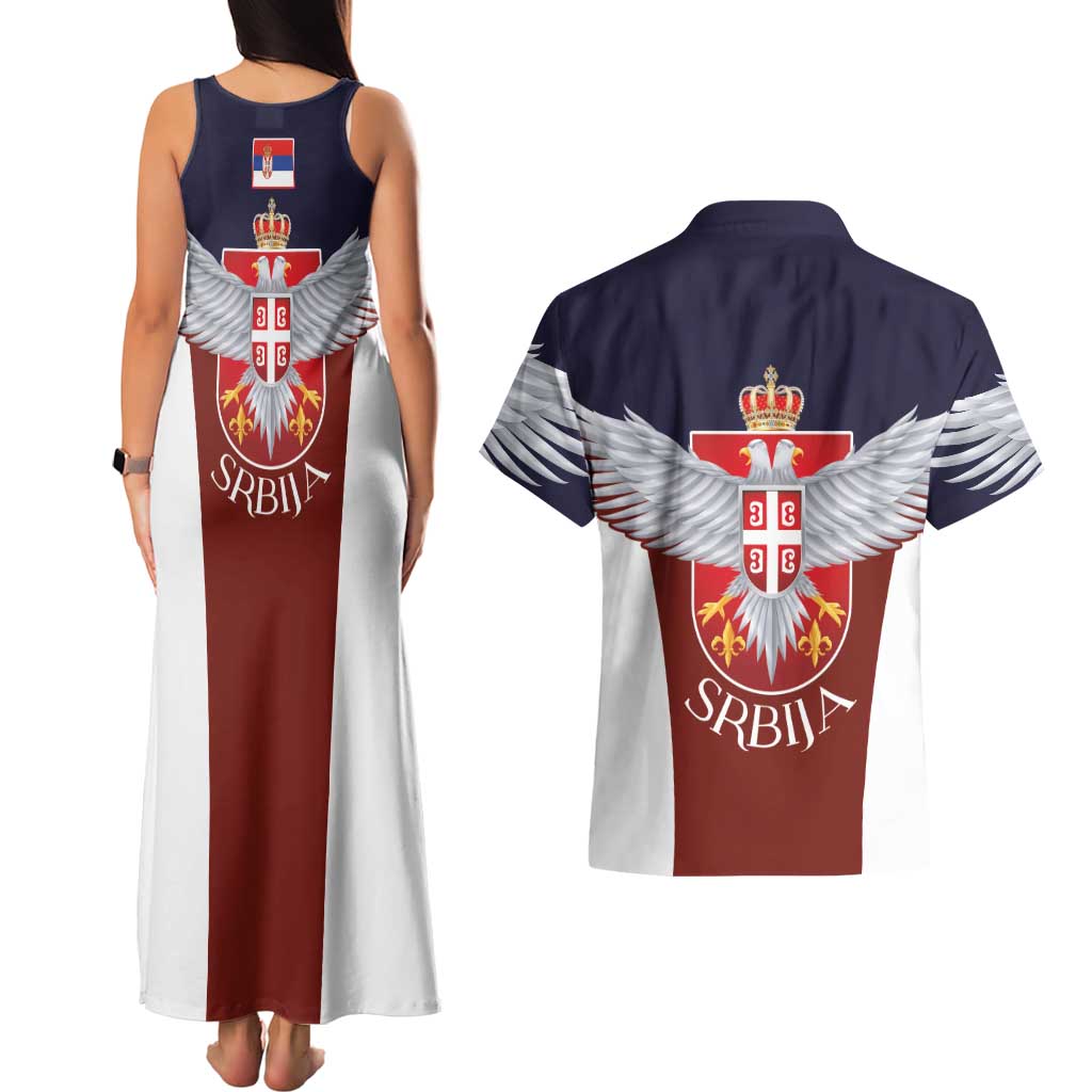 Serbia Couples Matching Tank Maxi Dress and Hawaiian Shirt Double Headed Eage Emblem Sporty - Wonder Print Shop