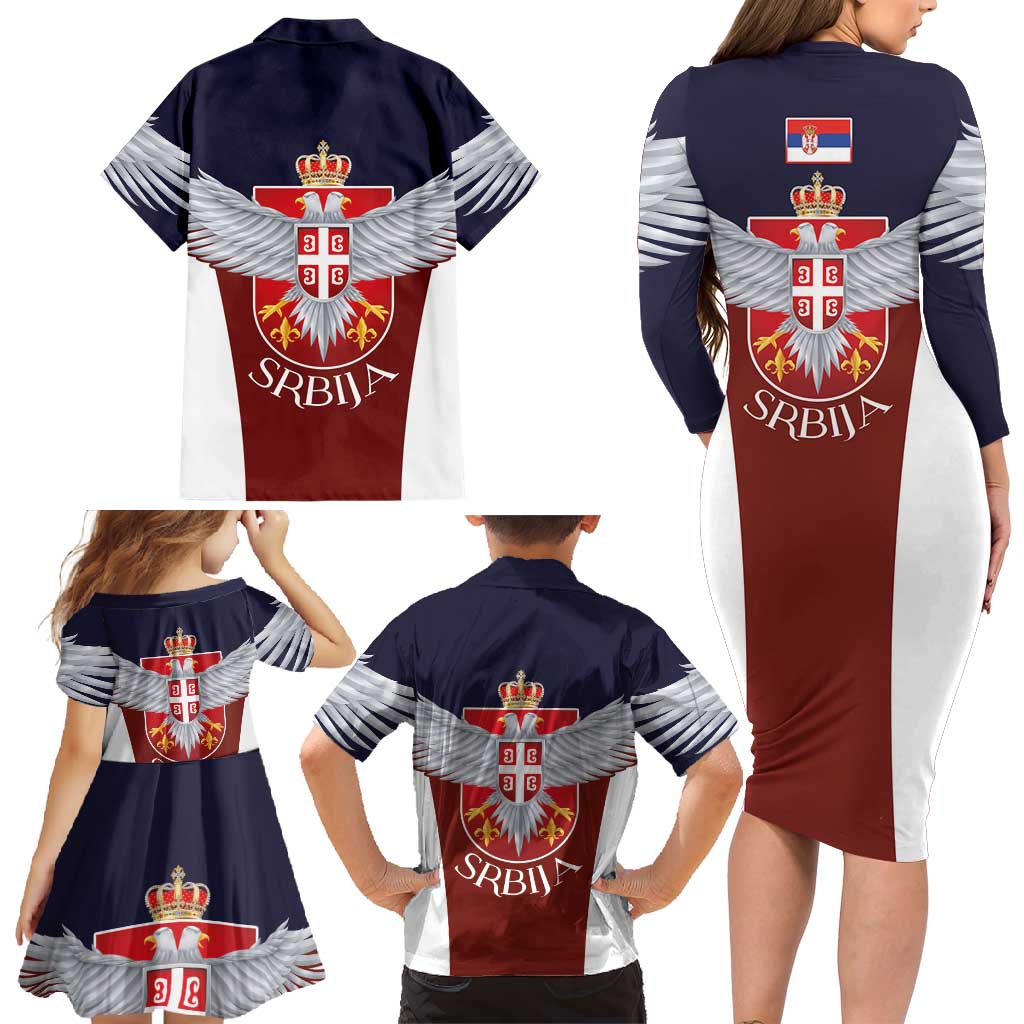 Serbia Family Matching Long Sleeve Bodycon Dress and Hawaiian Shirt Double Headed Eage Emblem Sporty - Wonder Print Shop