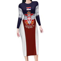 Serbia Family Matching Long Sleeve Bodycon Dress and Hawaiian Shirt Double Headed Eage Emblem Sporty - Wonder Print Shop
