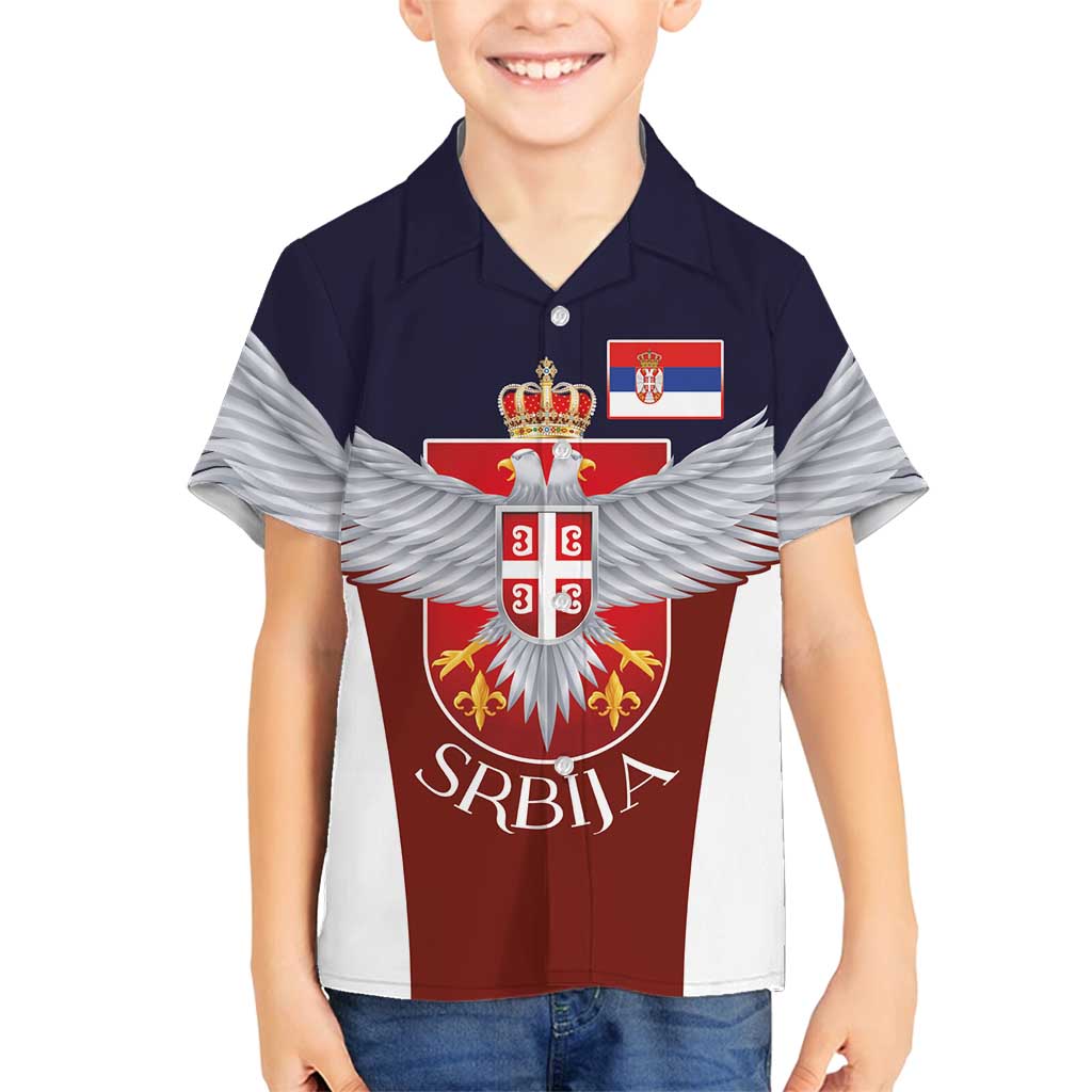 Serbia Family Matching Long Sleeve Bodycon Dress and Hawaiian Shirt Double Headed Eage Emblem Sporty - Wonder Print Shop