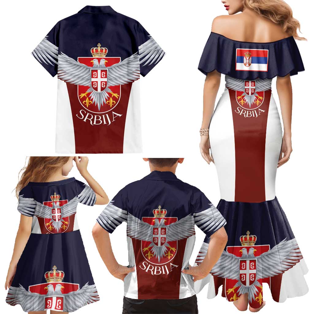 Serbia Family Matching Mermaid Dress and Hawaiian Shirt Double Headed Eage Emblem Sporty - Wonder Print Shop