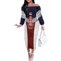 Serbia Family Matching Off The Shoulder Long Sleeve Dress and Hawaiian Shirt Double Headed Eage Emblem Sporty - Wonder Print Shop