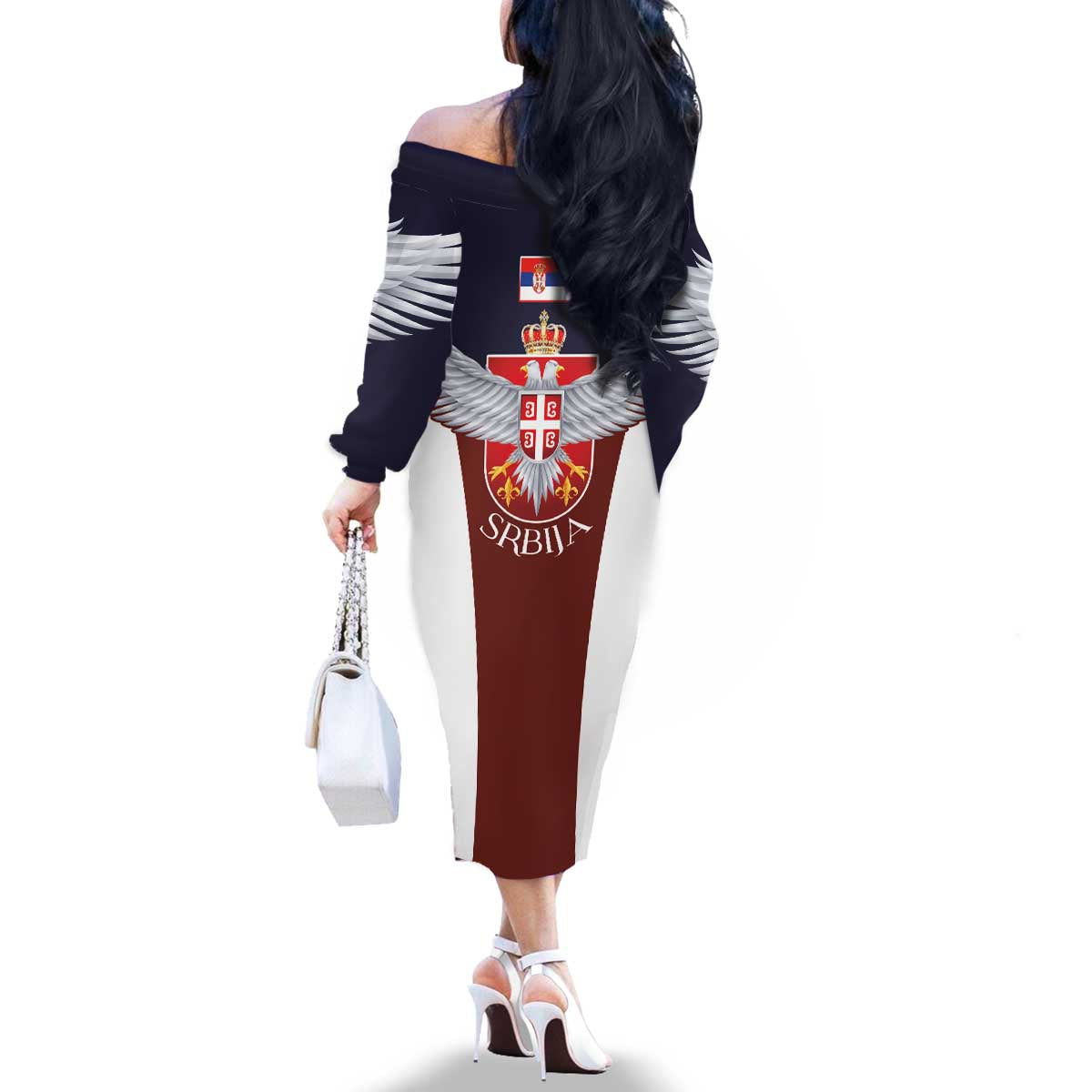 Serbia Family Matching Off The Shoulder Long Sleeve Dress and Hawaiian Shirt Double Headed Eage Emblem Sporty - Wonder Print Shop