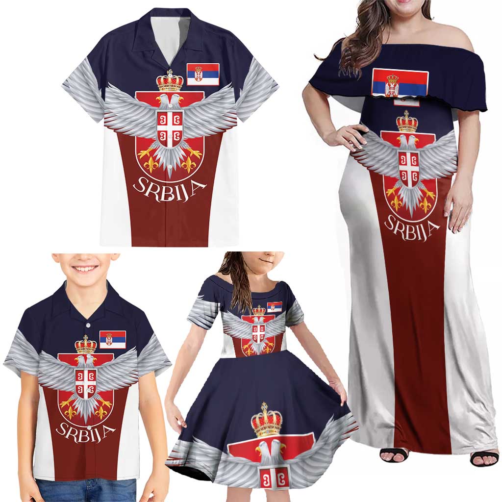 Serbia Family Matching Off Shoulder Maxi Dress and Hawaiian Shirt Double Headed Eage Emblem Sporty - Wonder Print Shop