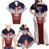 Serbia Family Matching Off Shoulder Maxi Dress and Hawaiian Shirt Double Headed Eage Emblem Sporty - Wonder Print Shop