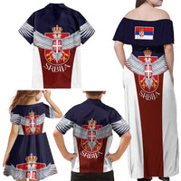 Serbia Family Matching Off Shoulder Maxi Dress and Hawaiian Shirt Double Headed Eage Emblem Sporty - Wonder Print Shop