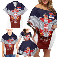 Serbia Family Matching Off Shoulder Short Dress and Hawaiian Shirt Double Headed Eage Emblem Sporty - Wonder Print Shop