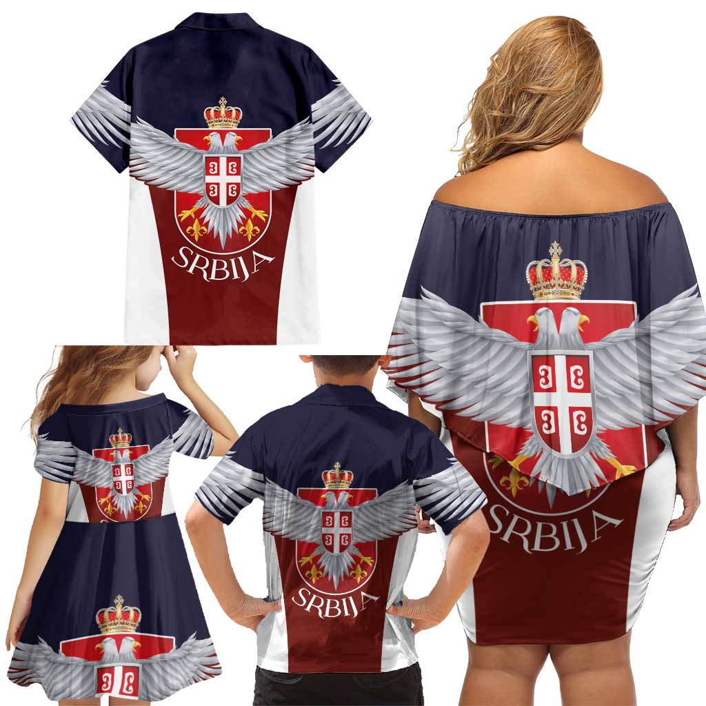 Serbia Family Matching Off Shoulder Short Dress and Hawaiian Shirt Double Headed Eage Emblem Sporty - Wonder Print Shop