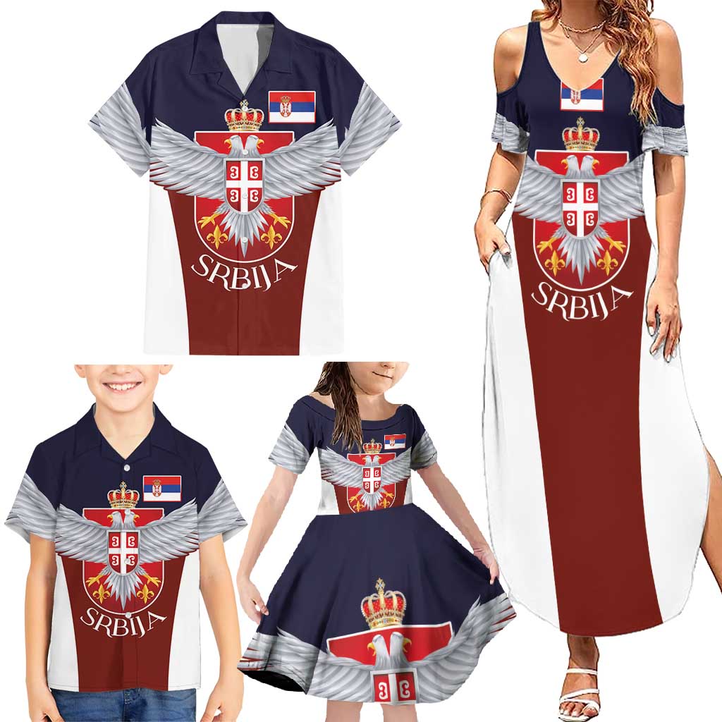 Serbia Family Matching Summer Maxi Dress and Hawaiian Shirt Double Headed Eage Emblem Sporty - Wonder Print Shop