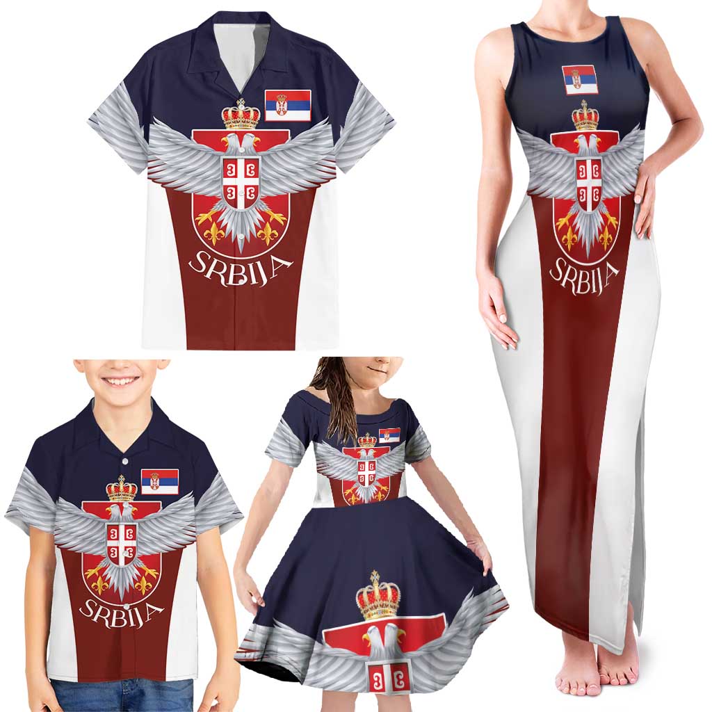 Serbia Family Matching Tank Maxi Dress and Hawaiian Shirt Double Headed Eage Emblem Sporty - Wonder Print Shop