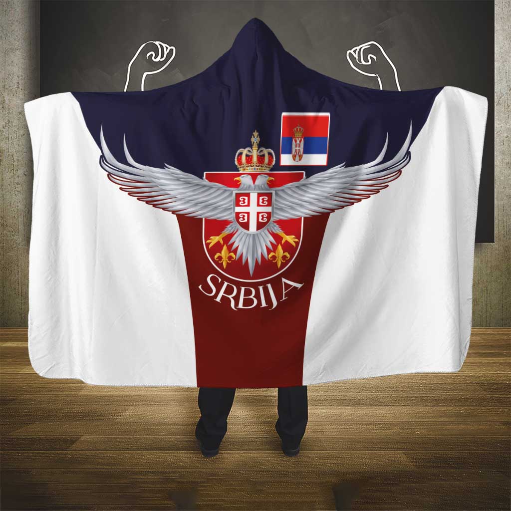 Serbia Hooded Blanket Double Headed Eage Emblem Sporty - Wonder Print Shop
