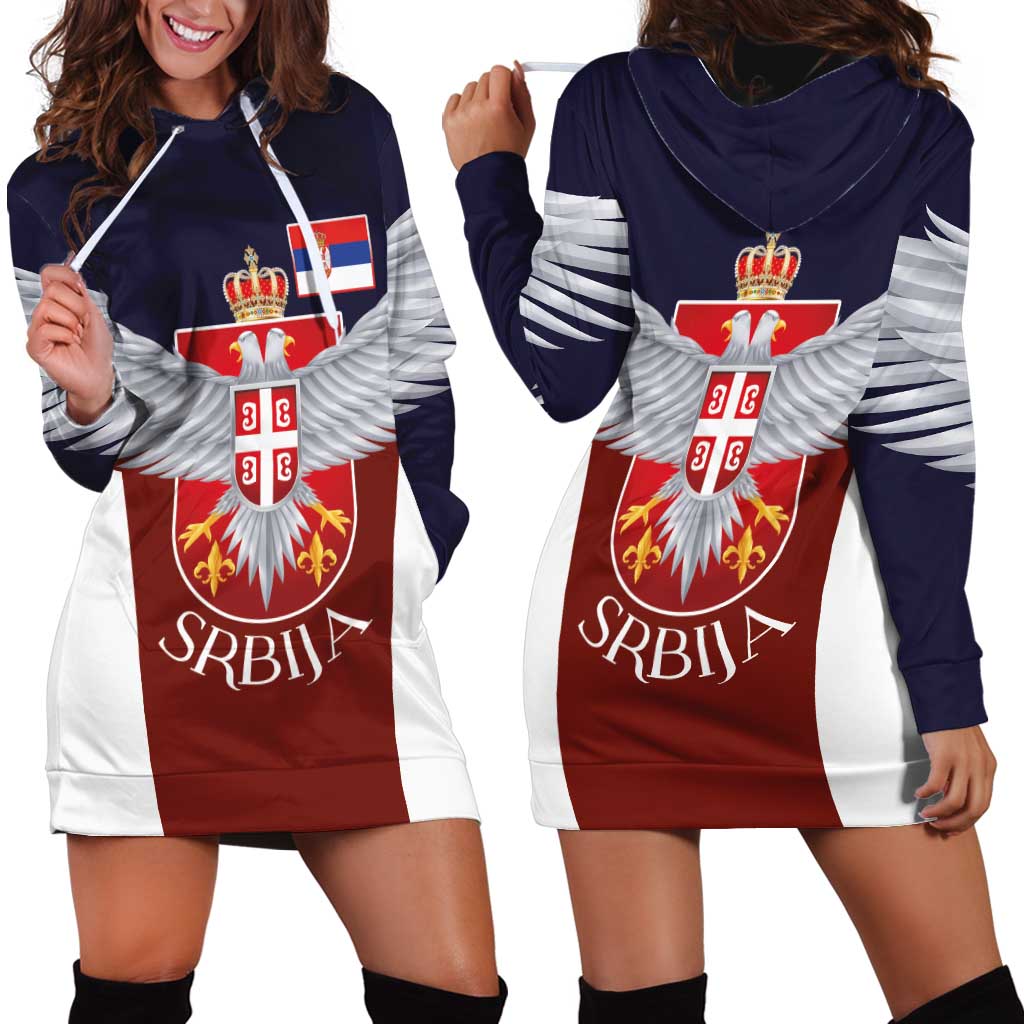 Serbia Hoodie Dress Double Headed Eage Emblem Sporty - Wonder Print Shop