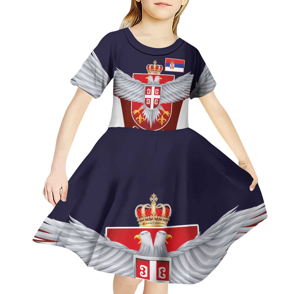 Serbia Kid Short Sleeve Dress Double Headed Eage Emblem Sporty - Wonder Print Shop