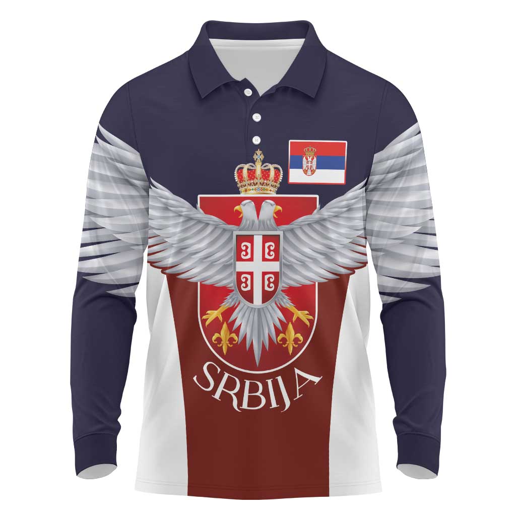 Serbia Long Sleeve Polo Shirt Double Headed Eage Emblem Sporty - Wonder Print Shop