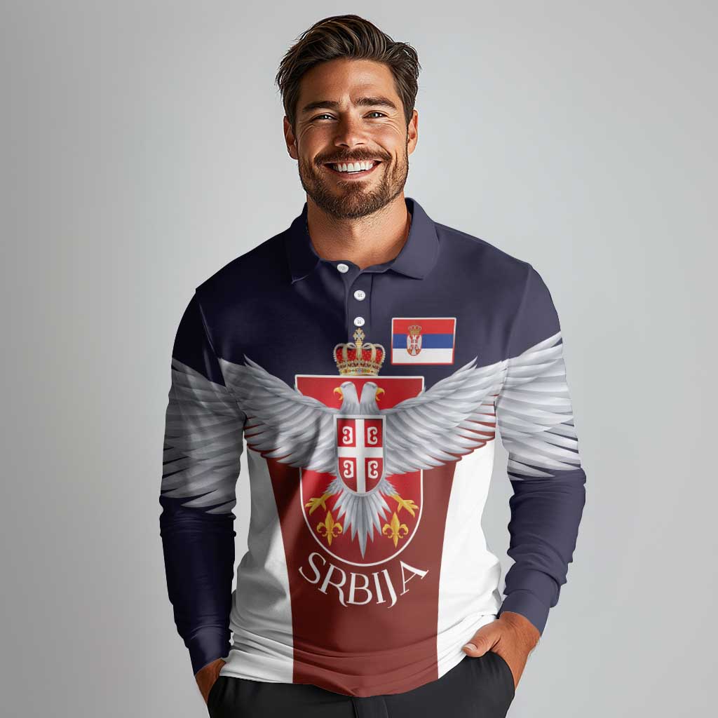 Serbia Long Sleeve Polo Shirt Double Headed Eage Emblem Sporty - Wonder Print Shop