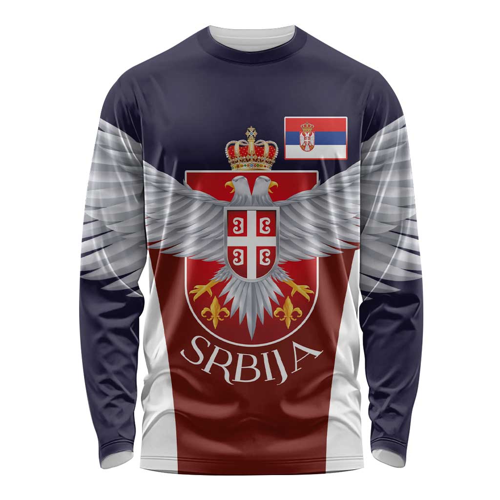 Serbia Long Sleeve Shirt Double Headed Eage Emblem Sporty - Wonder Print Shop