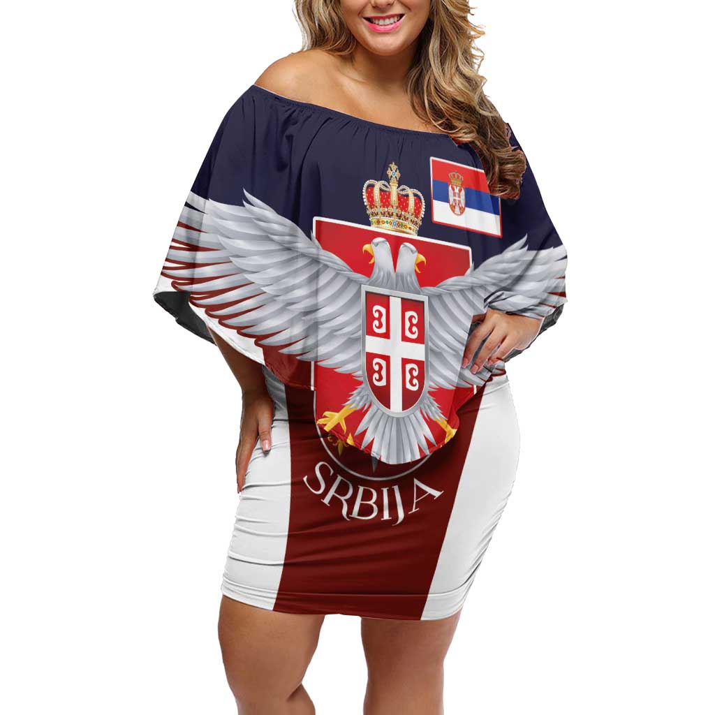 Serbia Off Shoulder Short Dress Double Headed Eage Emblem Sporty - Wonder Print Shop