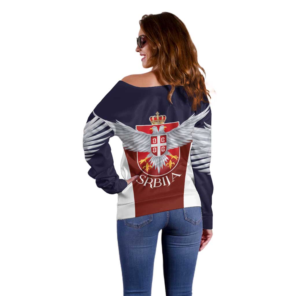 Serbia Off Shoulder Sweater Double Headed Eage Emblem Sporty - Wonder Print Shop